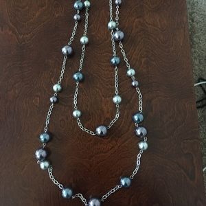 Long silver, blue, and purple necklace
